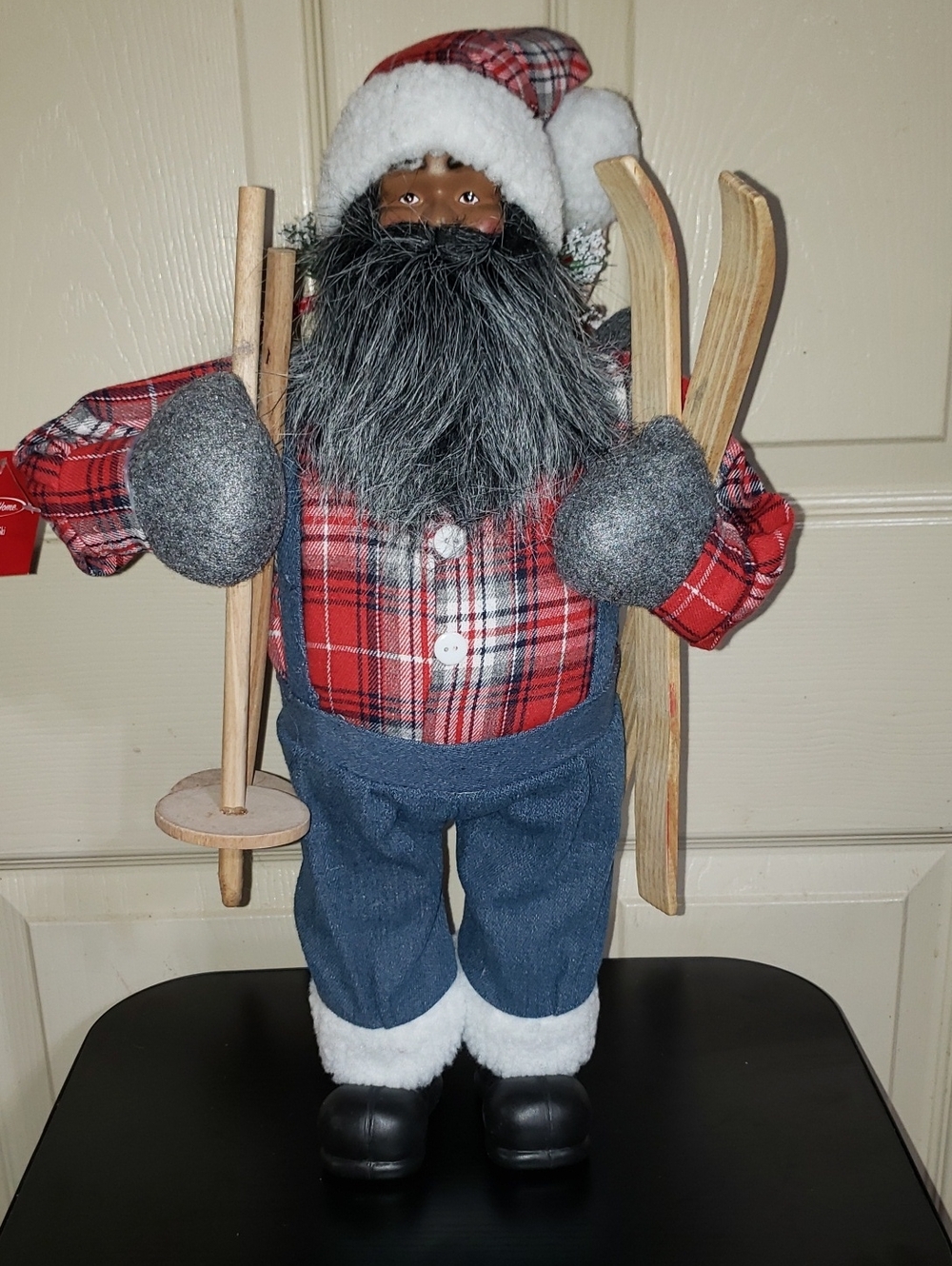 NWT African American Black Santa 18" Ski Figure Plaid-Blue Pants, Gray Beard NWT